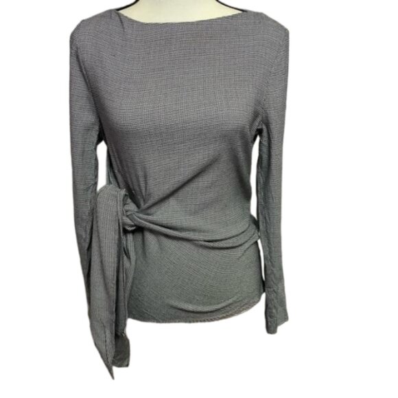Zara Black/White Houndstooth Wrap Fitted Long Sleeve Side Zip Top Size M #0797 - Picture 1 of 9